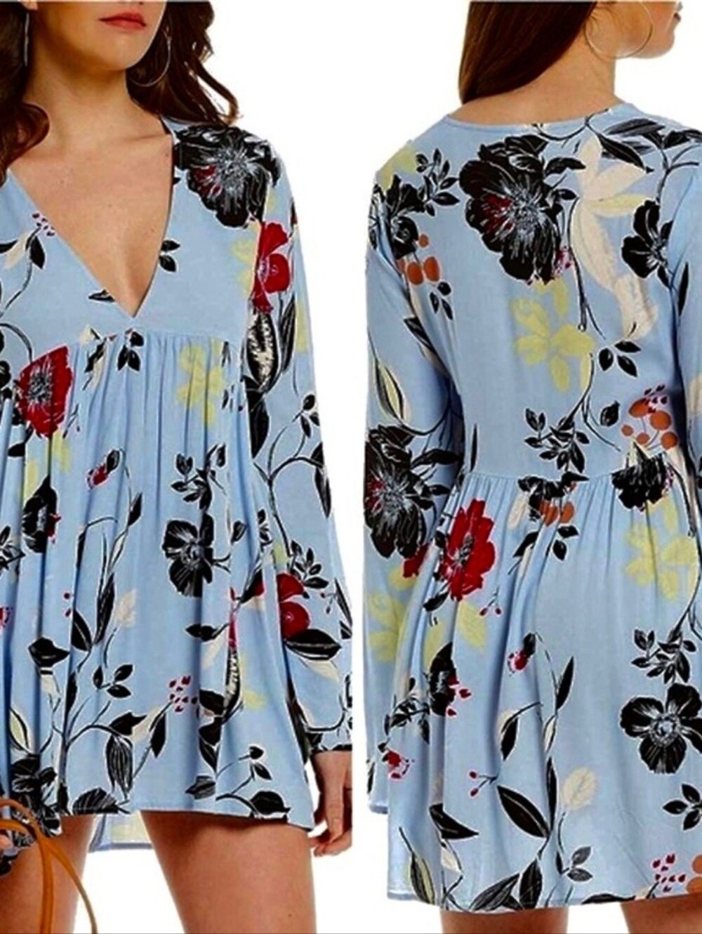 Free People Elegant Floral V-Neck Blouse